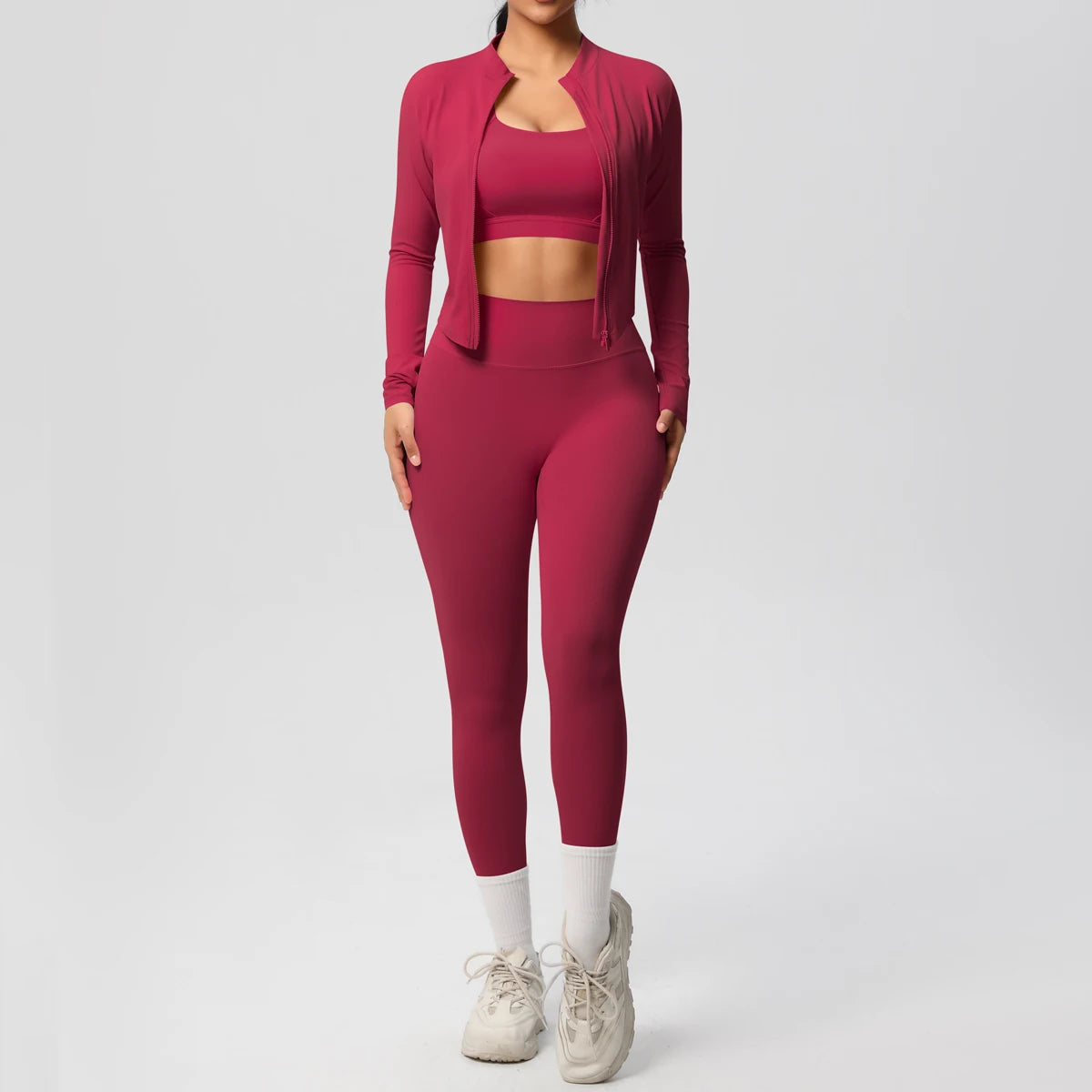 Women 3-Piece Yoga Set Sports Bra, Zip Jacket & Leggings