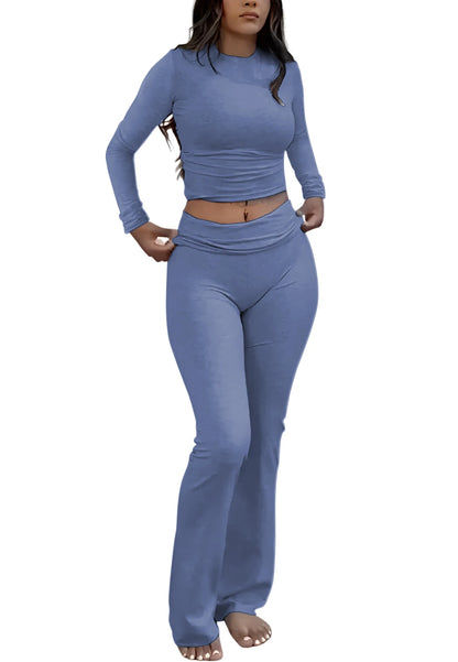 Women’s Long Sleeve Crop Top & Wide-Leg Yoga Set – Two-Piece Activewear Outfit