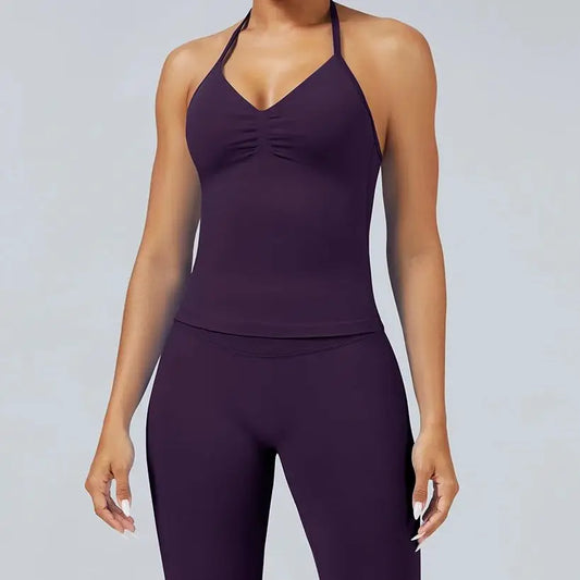Women Longline Strappy Fitness Tank Top – Open Back Yoga Gym Bra