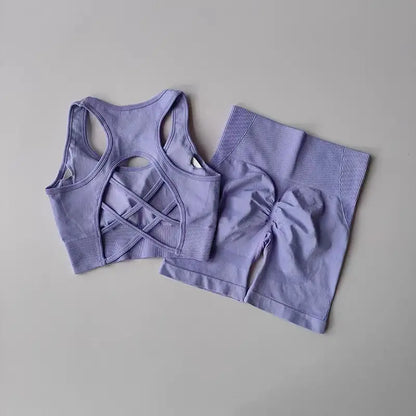 Women 2 Piece Crossback Bra High Waist Fitness Set