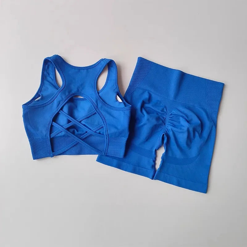 Women 2 Piece Crossback Bra High Waist Fitness Set