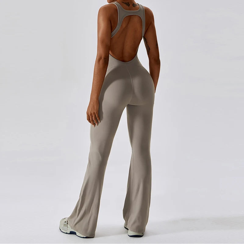 Women V-Back Gym Jumpsuit Stretch Fitness Yoga Romper
