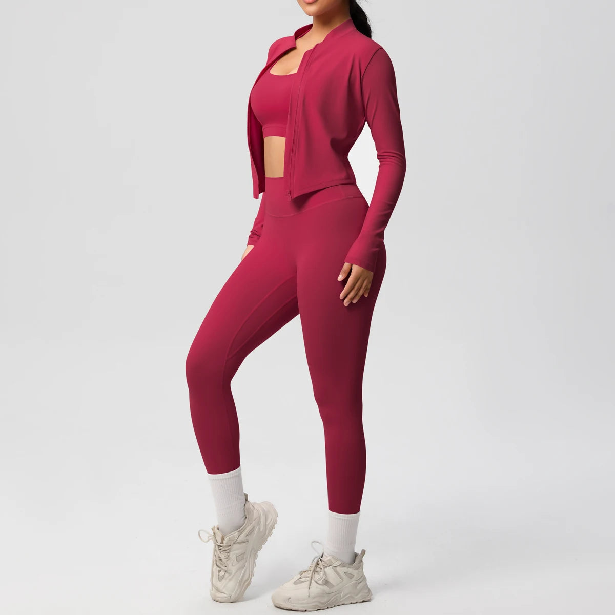 Women 3-Piece Yoga Set Sports Bra, Zip Jacket & Leggings