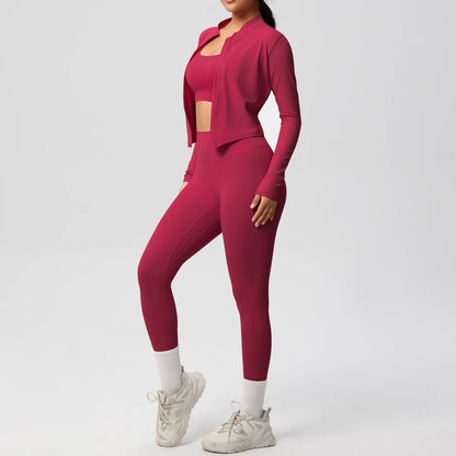 Women 3-Piece Yoga Set Sports Bra, Zip Jacket & Leggings