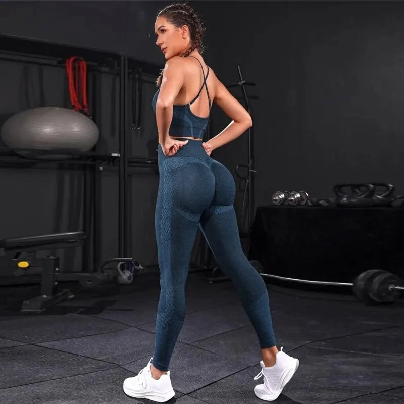 Women Seamless 2-Piece Yoga Set Sports Bra & High Waist Leggings