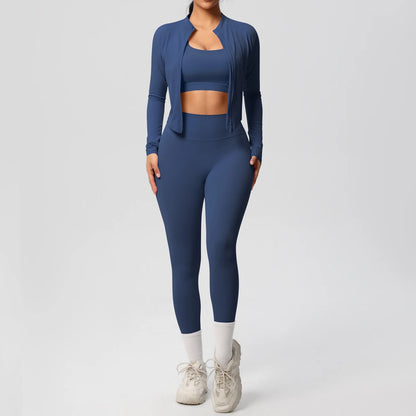 Women 3-Piece Yoga Set Sports Bra, Zip Jacket & Leggings