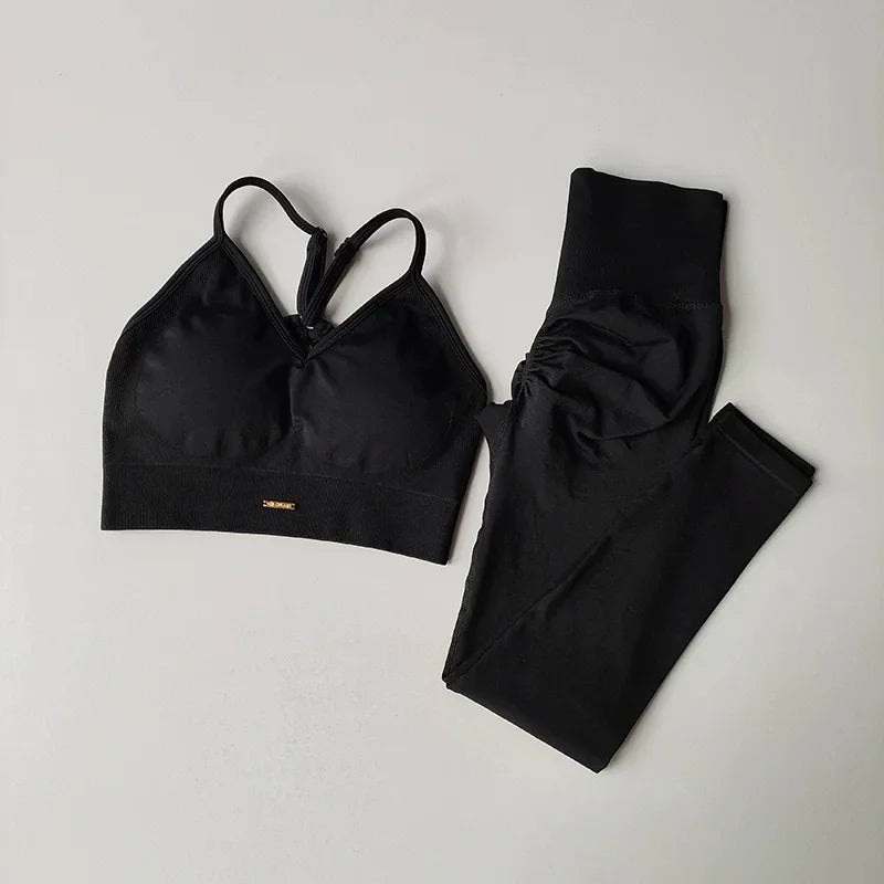 Women Peach High-Waist Yoga Set Hip-Lifting Fitness Workout Suit