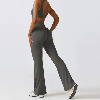 Women V-Back Gym Jumpsuit Stretch Fitness Yoga Romper