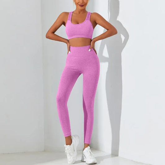 Women Seamless 2-Piece Yoga Set Crisscross Cami & Tummy Control Leggings