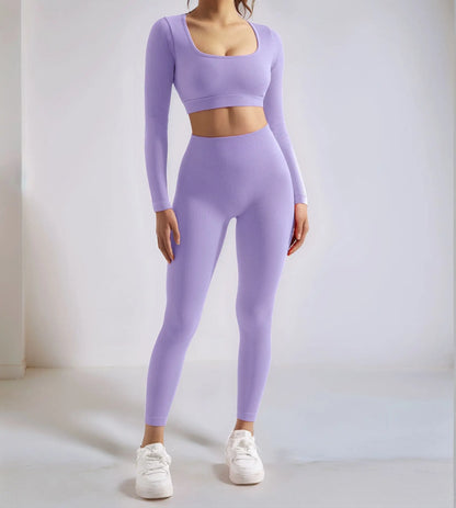 Women’s 2PCS Long Sleeve Yoga Set – Quick-Dry Gym Workout Tracksuit