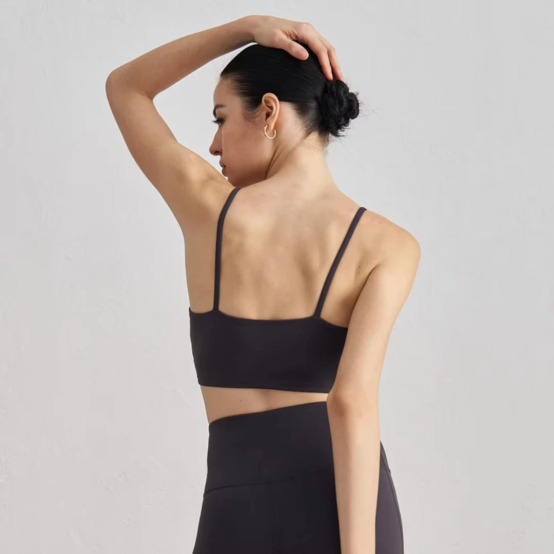 Women’s Solid Color Spaghetti Strap Sports Bra with Chest Pads