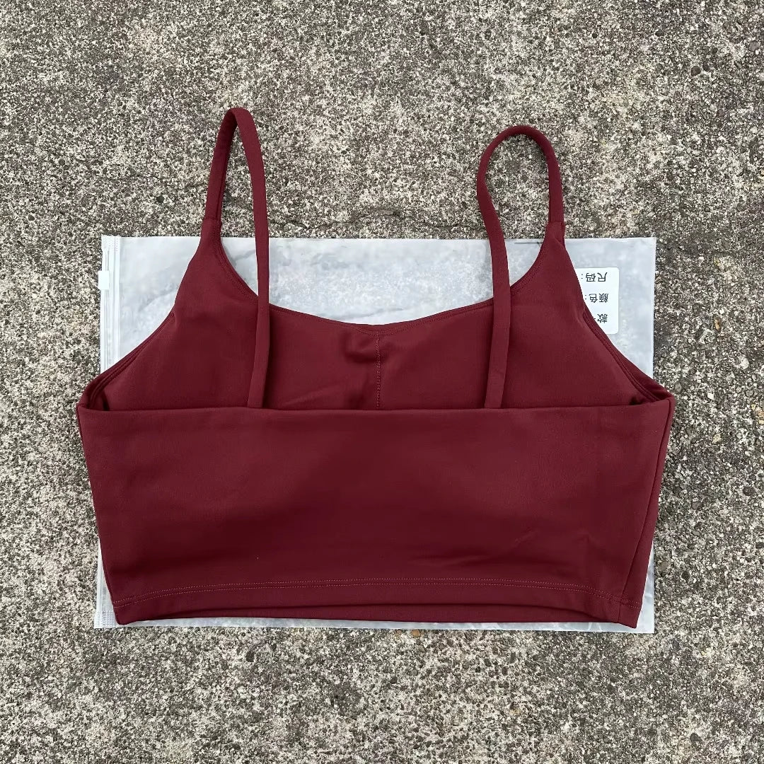 Women’s Solid Color Spaghetti Strap Sports Bra with Chest Pads