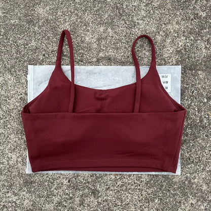 Women’s Solid Color Spaghetti Strap Sports Bra with Chest Pads