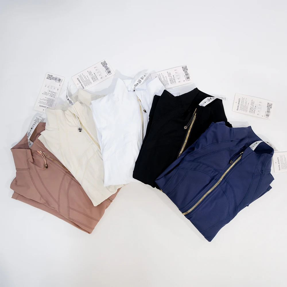 Women Slim Fit Yoga Jacket – Gold Zipper Quick-Dry Sports Jacket