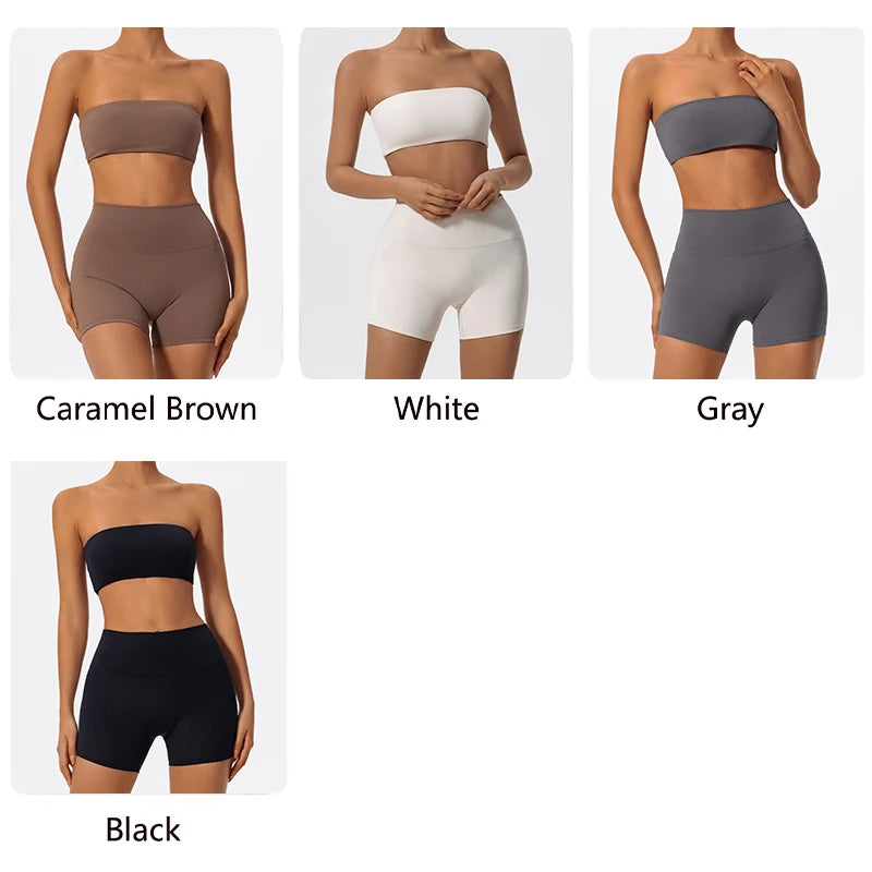 Women 2-Piece Fitness Set Strapless Sports Bra & Gym Crop Top