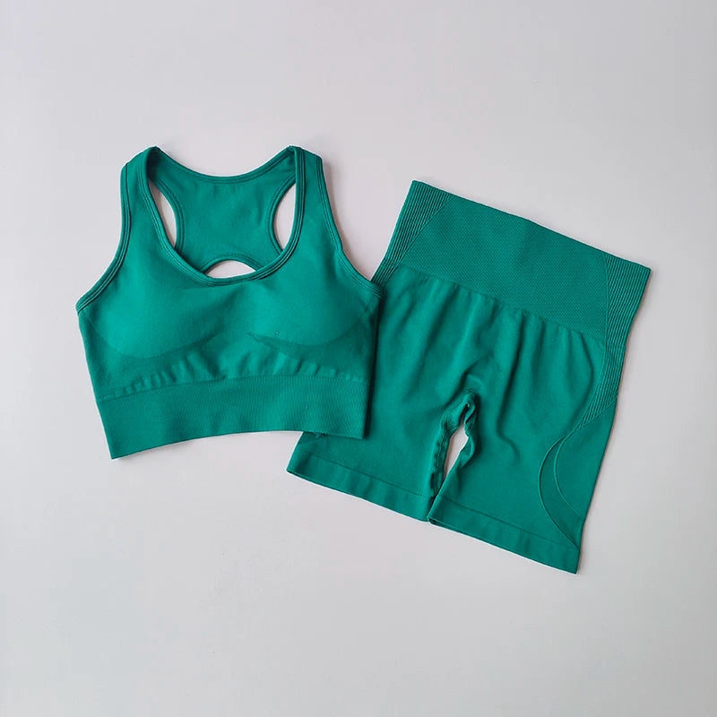 Women 2 Piece Crossback Bra High Waist Fitness Set