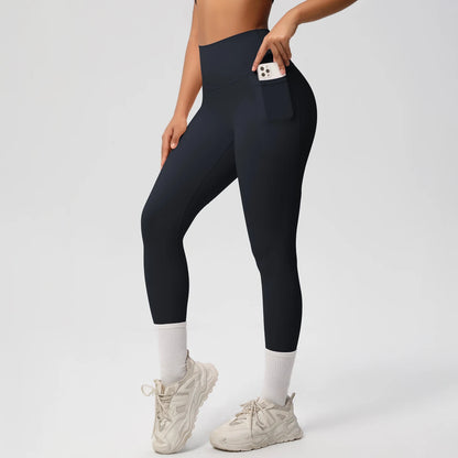 Women High Waist Push-Up Leggings Stretch Yoga Pants with Pockets