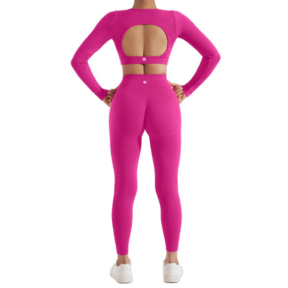 Women’s 2PCS Long Sleeve Yoga Set – Quick-Dry Gym Workout Tracksuit