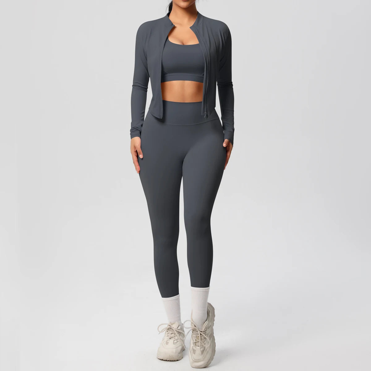 Women 3-Piece Yoga Set Sports Bra, Zip Jacket & Leggings