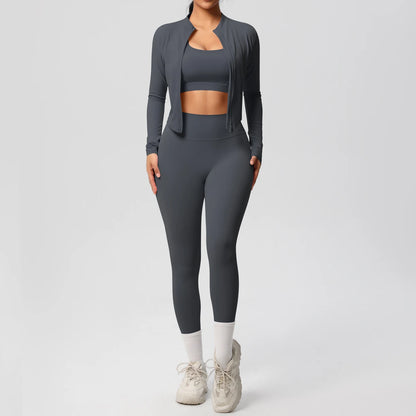 Women 3-Piece Yoga Set Sports Bra, Zip Jacket & Leggings
