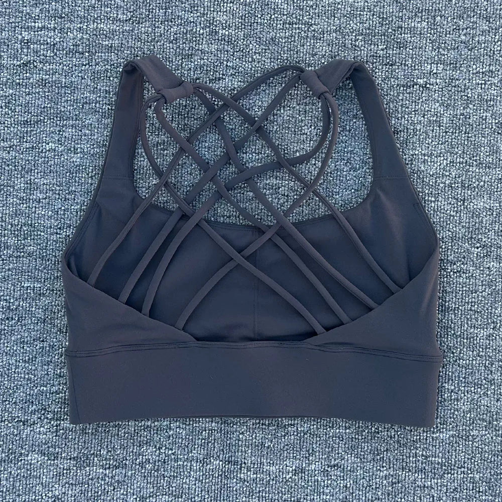 Women’s Push-Up Cross Back Sports Bra – Shockproof Gym & Yoga Workout Crop Top