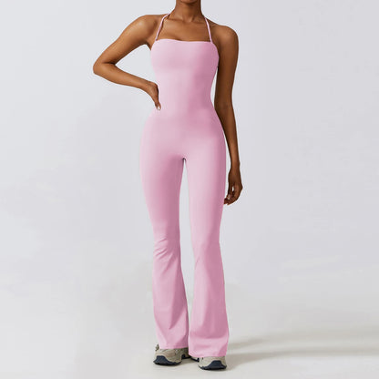 Women Sleeveless Yoga Jumpsuit Backless Flared Gym Workout Outfit