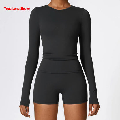 Women Long Sleeve Crop Sports Top Quick Dry Gym & Yoga Shirt