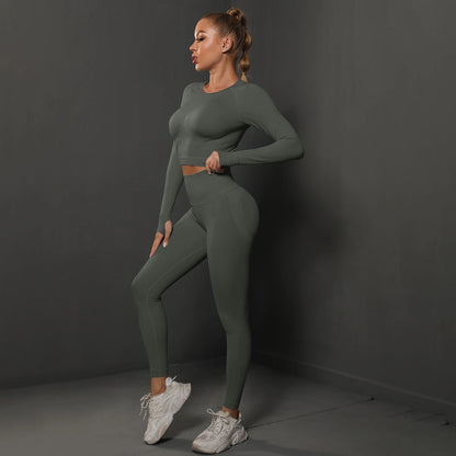 Seamless Yoga Set Crop Top High Waist Leggings Set