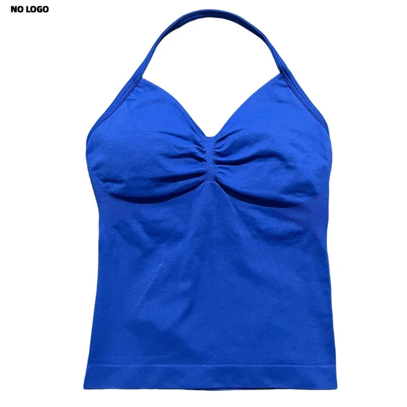 Women Longline Strappy Fitness Tank Top – Open Back Yoga Gym Bra