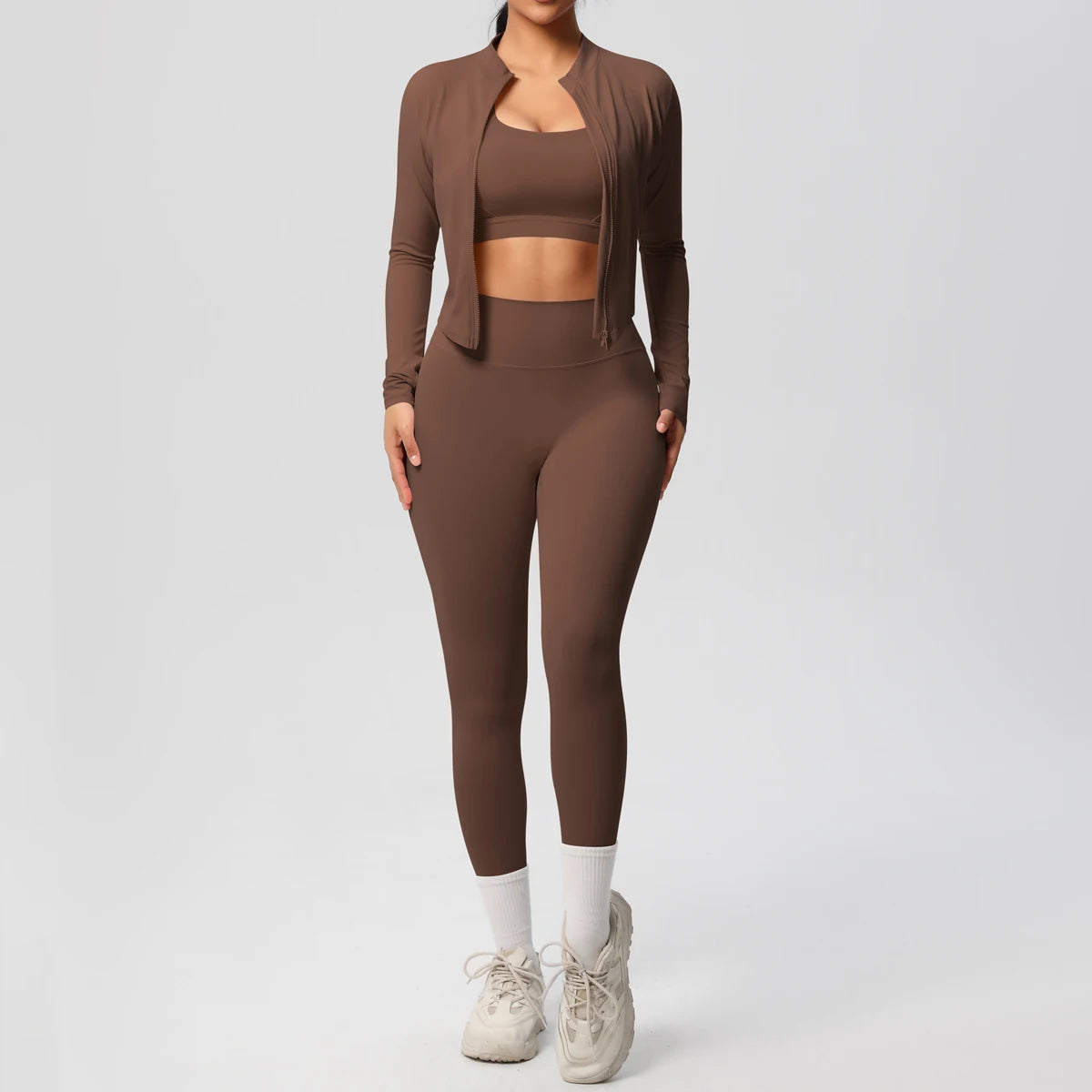 Women 3-Piece Yoga Set Sports Bra, Zip Jacket & Leggings
