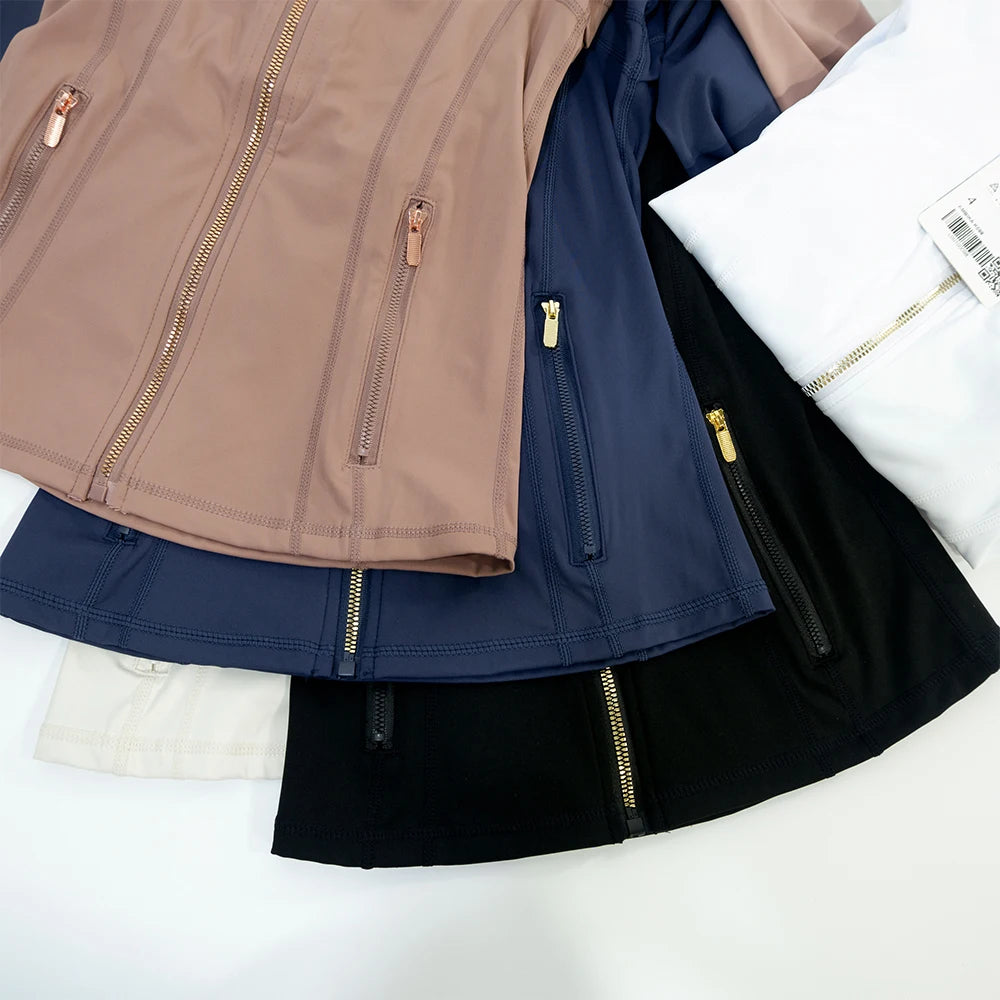 Women Slim Fit Yoga Jacket – Gold Zipper Quick-Dry Sports Jacket