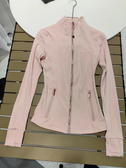 Women Slim Fit Yoga Jacket – Gold Zipper Quick-Dry Sports Jacket