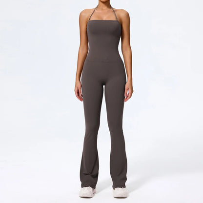 Women Sleeveless Yoga Jumpsuit Backless Flared Gym Workout Outfit