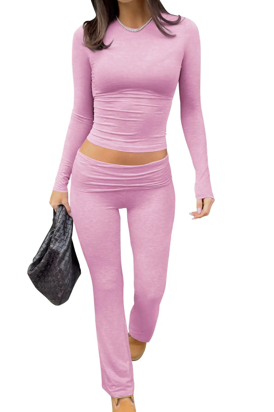 Women’s Long Sleeve Crop Top & Wide-Leg Yoga Set – Two-Piece Activewear Outfit