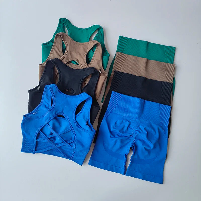 Women 2 Piece Crossback Bra High Waist Fitness Set