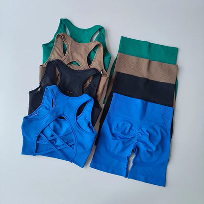 Women 2 Piece Crossback Bra High Waist Fitness Set