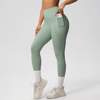 Women High Waist Push-Up Leggings Stretch Yoga Pants with Pockets
