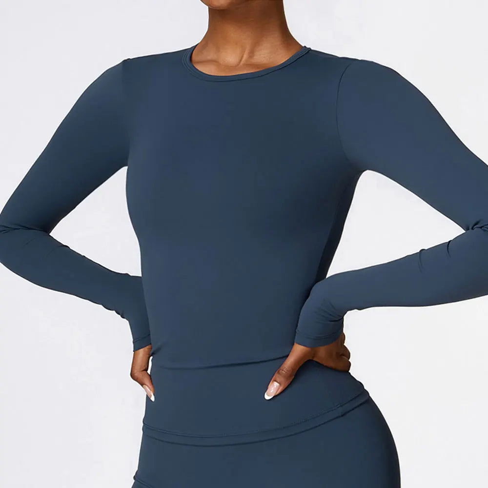 Women Long Sleeve Crop Sports Top Quick Dry Gym & Yoga Shirt