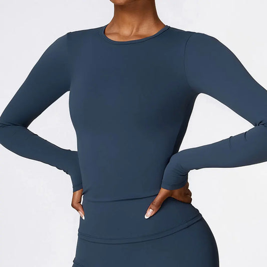 Women Long Sleeve Crop Sports Top Quick Dry Gym & Yoga Shirt