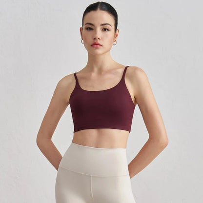 Women’s Solid Color Spaghetti Strap Sports Bra with Chest Pads