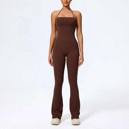 Women Sleeveless Yoga Jumpsuit Backless Flared Gym Workout Outfit