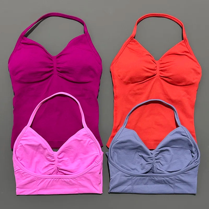 Women Longline Strappy Fitness Tank Top – Open Back Yoga Gym Bra