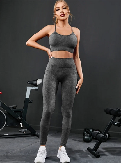 Women Seamless 2-Piece Yoga Set Sports Bra & High Waist Leggings