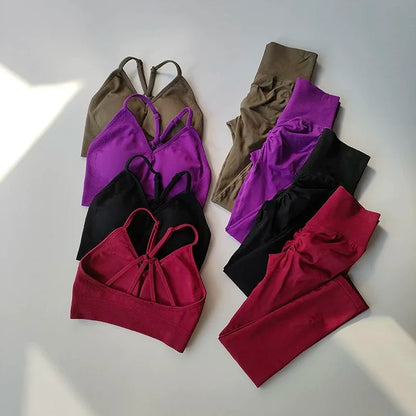 Women Peach High-Waist Yoga Set Hip-Lifting Fitness Workout Suit