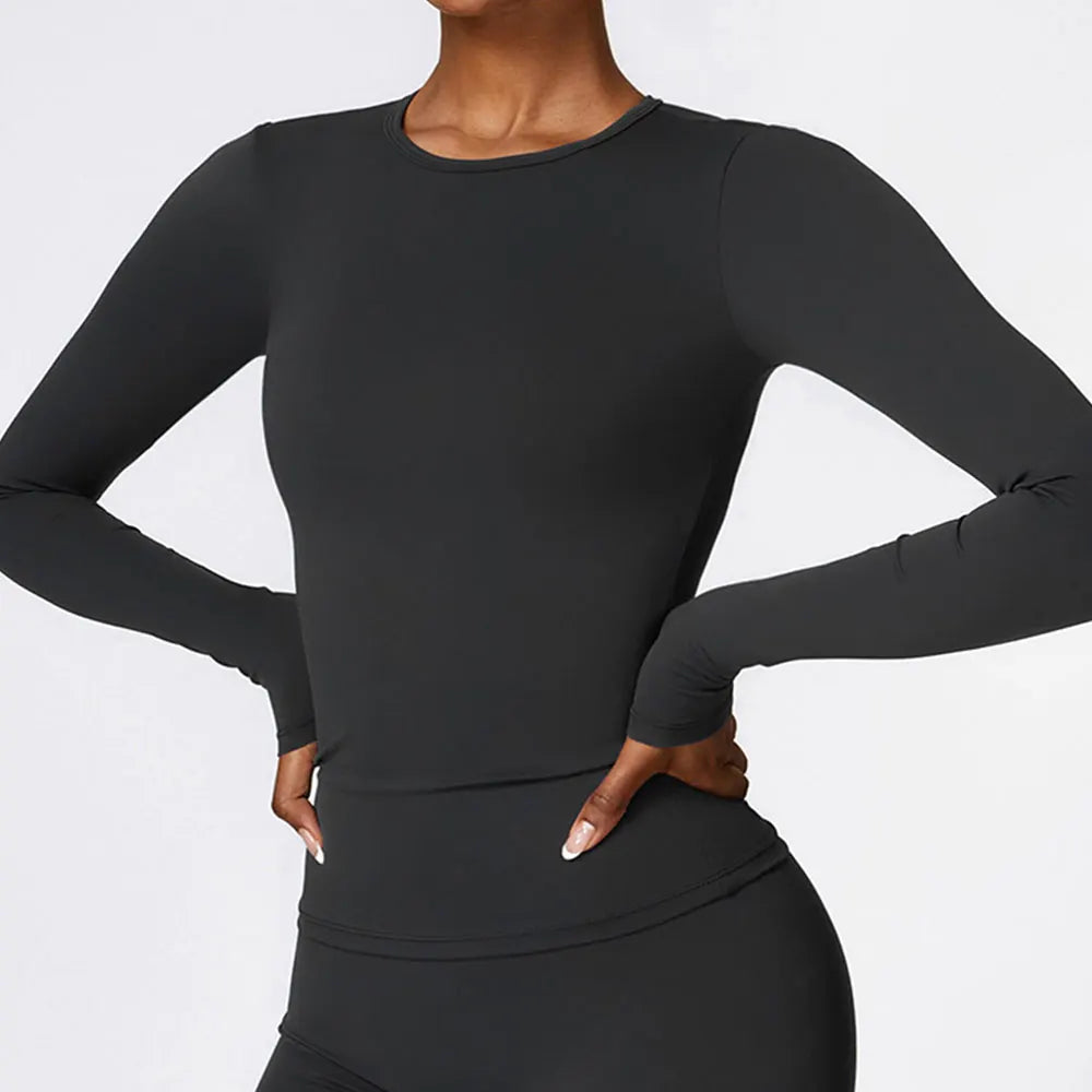 Women Long Sleeve Crop Sports Top Quick Dry Gym & Yoga Shirt
