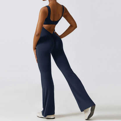 Women V-Back Gym Jumpsuit Stretch Fitness Yoga Romper