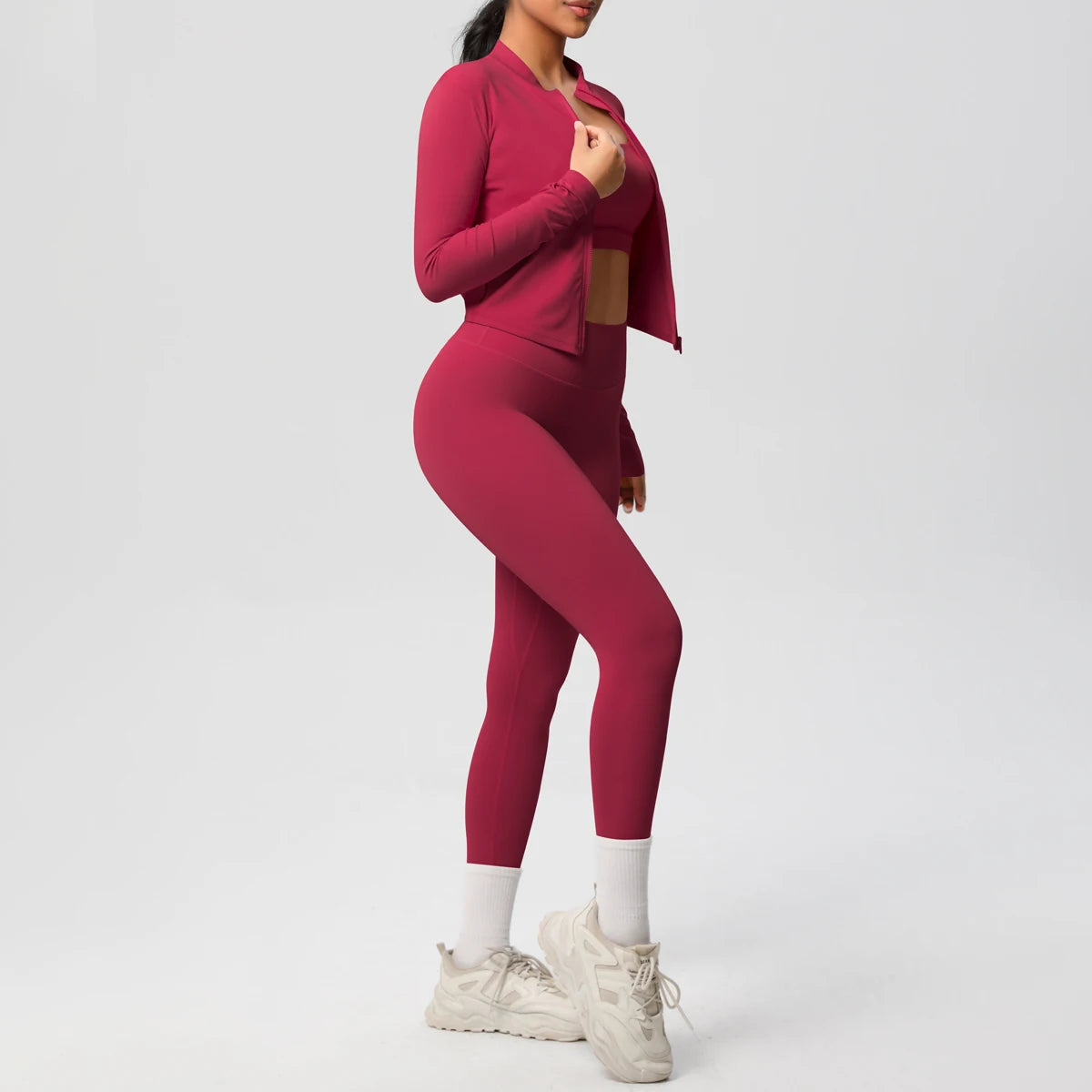 Women 3-Piece Yoga Set Sports Bra, Zip Jacket & Leggings