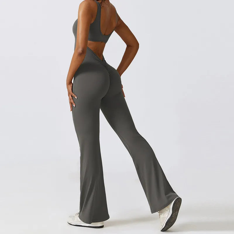 Women V-Back Gym Jumpsuit Stretch Fitness Yoga Romper