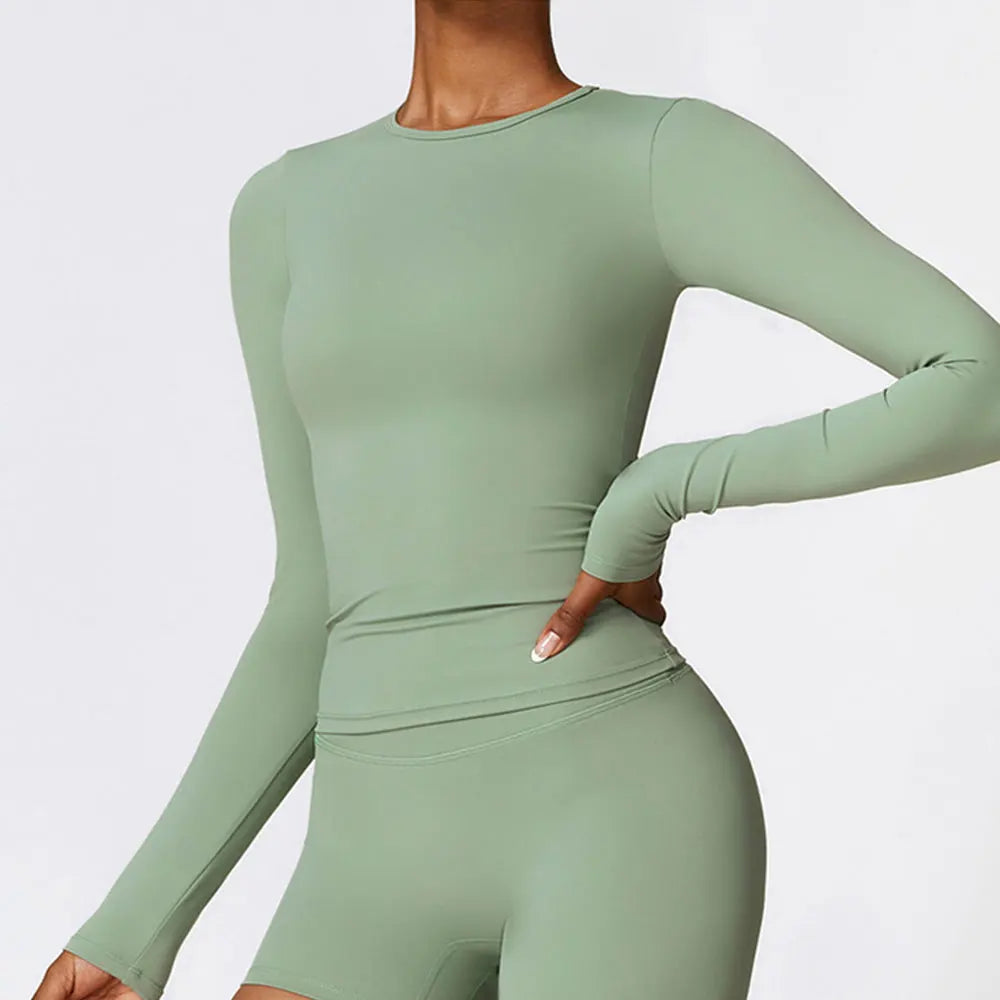 Women Long Sleeve Crop Sports Top Quick Dry Gym & Yoga Shirt