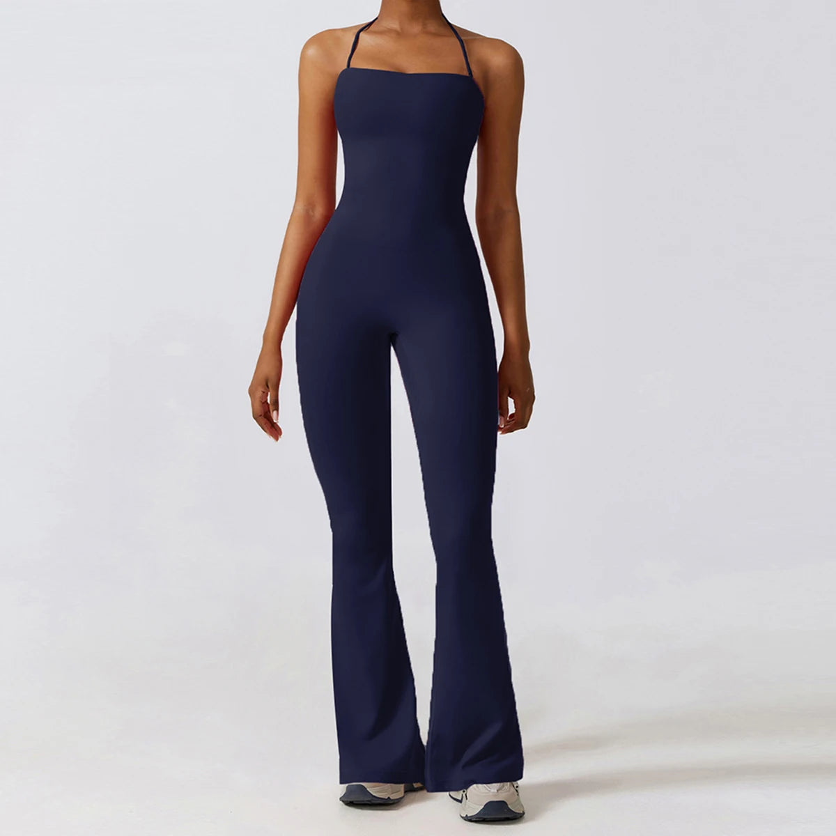 Women Sleeveless Yoga Jumpsuit Backless Flared Gym Workout Outfit